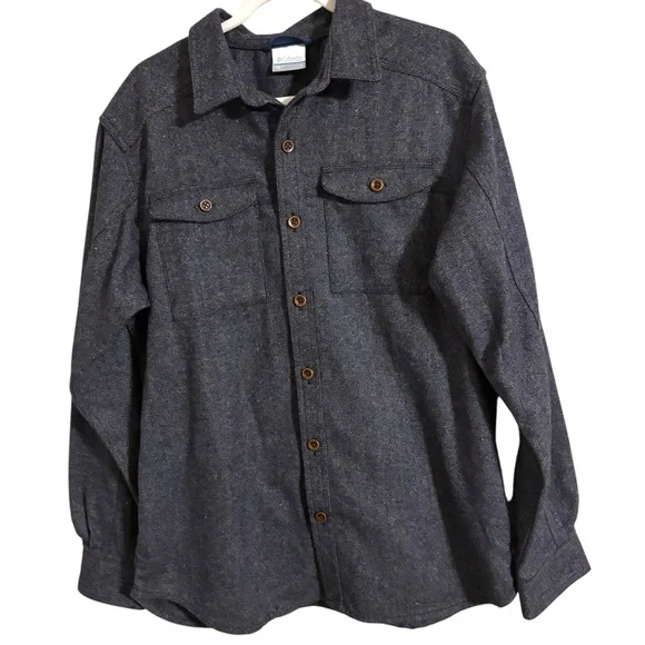 Columbia Blue Gray Wool Blend Button Down Shacket Large - Picture 3 of 9